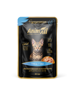 Вологий корм AnimAll пауч для котів тунець пакування 12штx80г