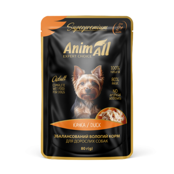 Вологий корм AnimAll пауч для собак качка пакування 12штx80г Вологий корм AnimAll пауч для собак качка пакування 12штx80г
