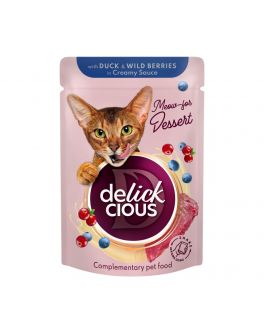 Вологий корм Delickcious пластівці з качкою та лісовими ягодами у вершковому соусі для котів 12шт x 85г