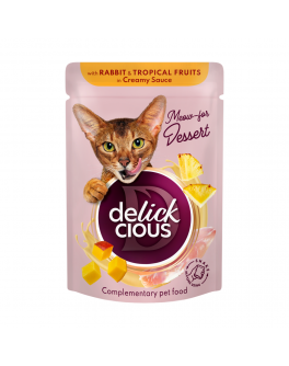 Вологий корм Delickcious пластівці з кроликом та тропічними фруктами у вершковому соусі для котів 12шт x 80г