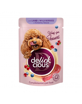Вологий корм Delickcious з ягнятиною та лісовими ягодами у вершковому соусі для собак 12шт x 80г