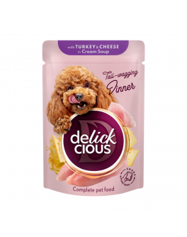 Вологий корм Delickcious Смужки з індичкою та сиром в крем-супі для собак 12шт x 85г