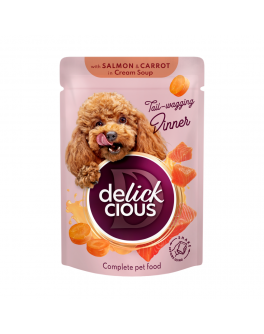 Вологий корм Delickcious Смужки з лососем та морквою в крем-супі для собак 12шт x 85г